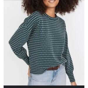 Madewell Puff Sleeve Jacquard Crew Neck Green Print Long Sleeve Top